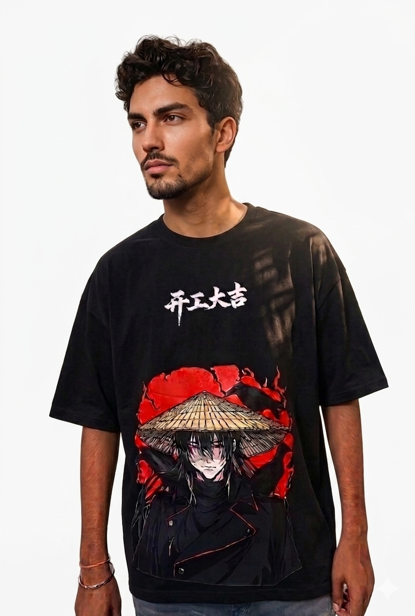 Zenetix Men's Urban Ronin Oversized T-Shirt – Heavyweight Anime Graphic Tee