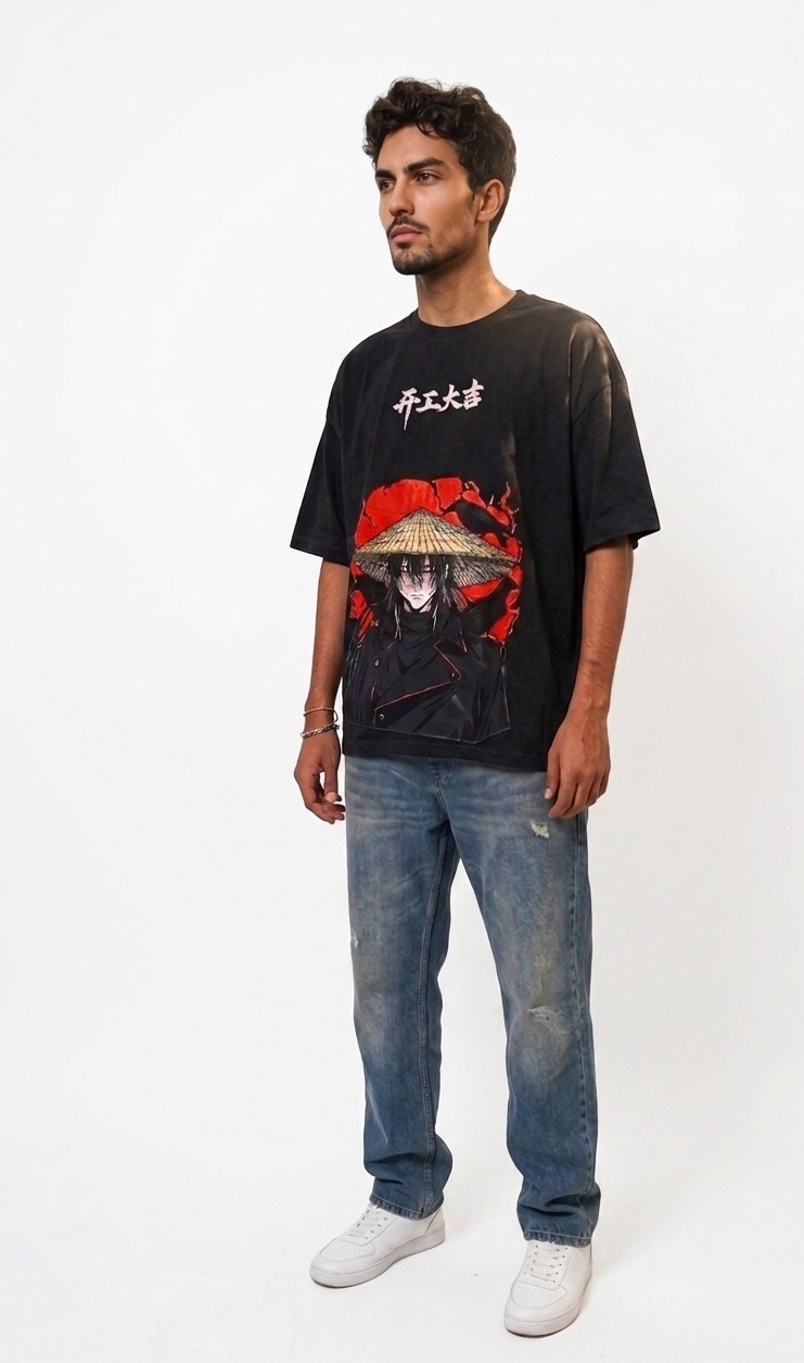 Zenetix Men's Urban Ronin Oversized T-Shirt – Heavyweight Anime Graphic Tee