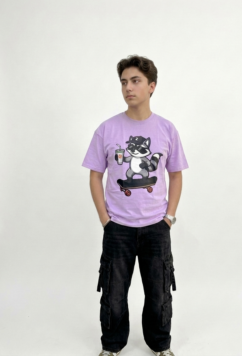 Zenetix Men's Skater Raccoon Oversized T-Shirt – Premium Heavyweight Streetwear