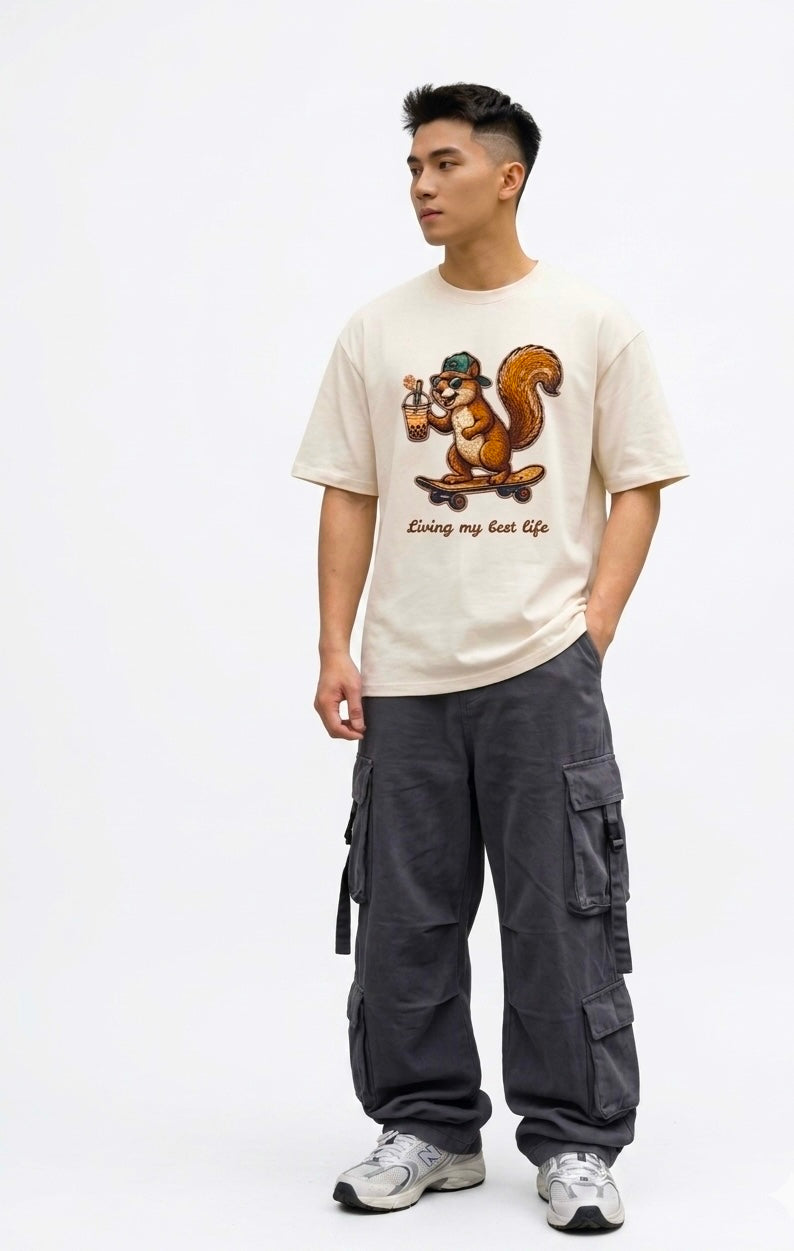 Zenetix Men's "Living My Best Life" Oversized T-Shirt – Premium Heavyweight Streetwear